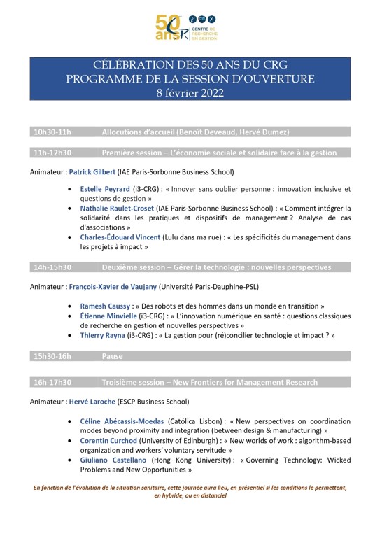 Programme des 50 ans du CRG