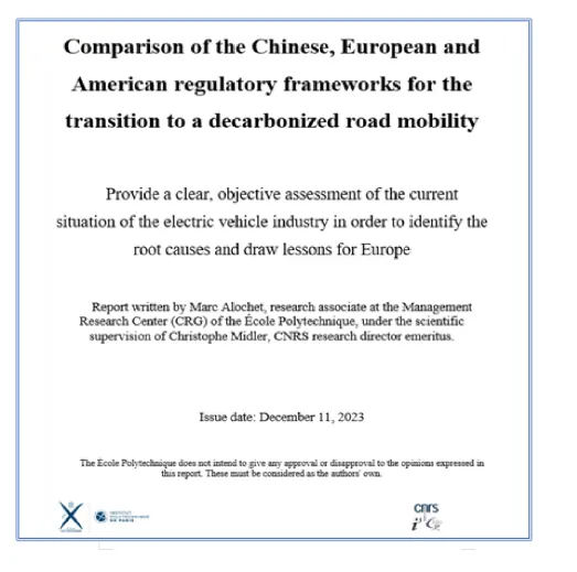 Publication du rapport: “Comparison of the Chinese, European and American regulatory frameworks for the transition to a decarbonized road mobility”