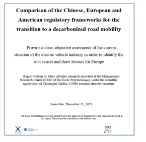 Publication du rapport: “Comparison of the Chinese, European and American regulatory frameworks for the transition to a decarbonized road mobility”